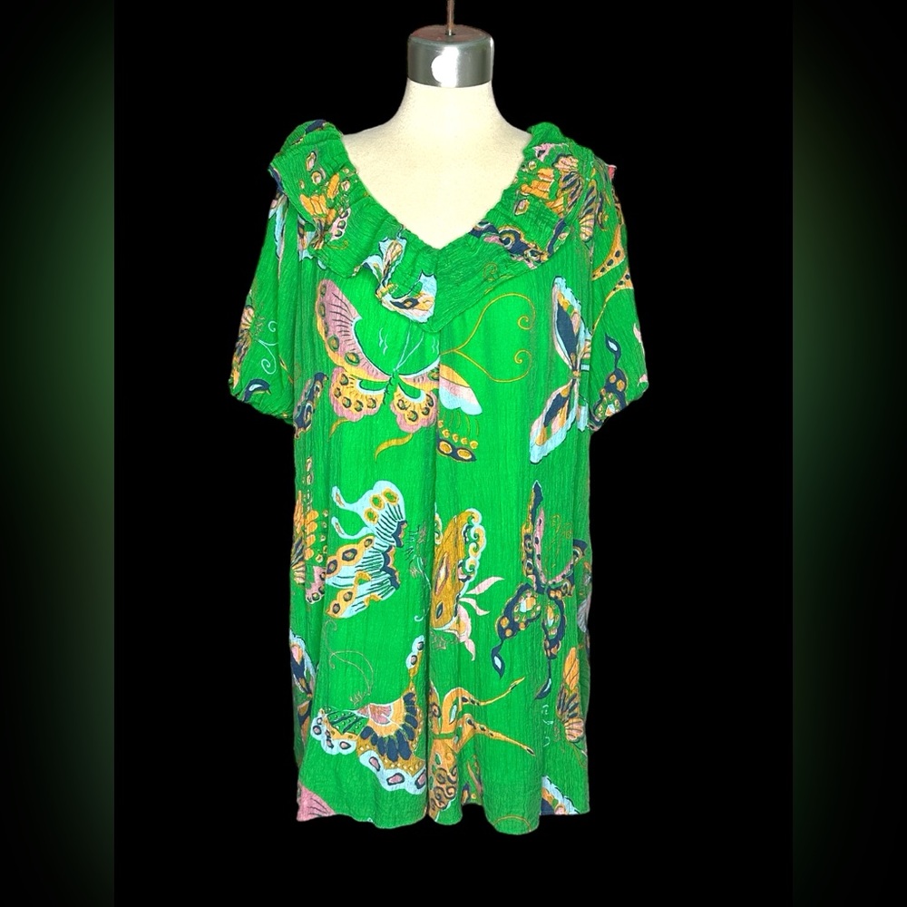H&M Green Oversized Balloon Sleeve Butterfly Dress